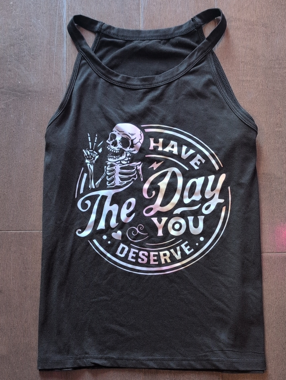 BRAND NEW! Hot Topic Black Tank Top with Holographic Pastel Skull Graphic